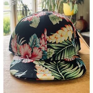 New Youth Snapback Hat – Black Tropical Hawaiian Floral Print Summer
